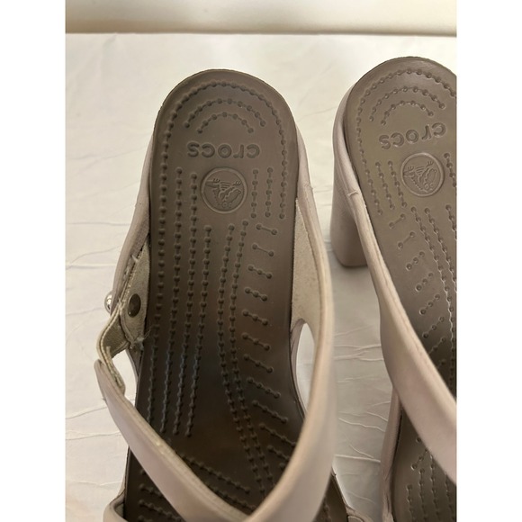 Crocs Cyprus IV Heel Beige Strappy Heeled Mules Sandals Size 7 - Picture 6 of 7
